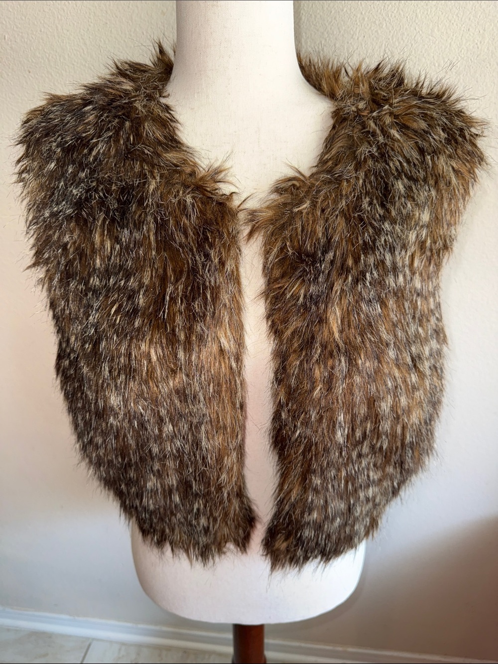 bebe Faux Fur Vest in Brown and Black Tones
